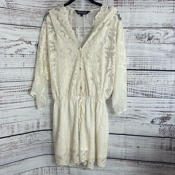 Single los angeles Romper Womens Sz S lace Sheer Bridal Romance ivory Feminine - Picture 1 of 12